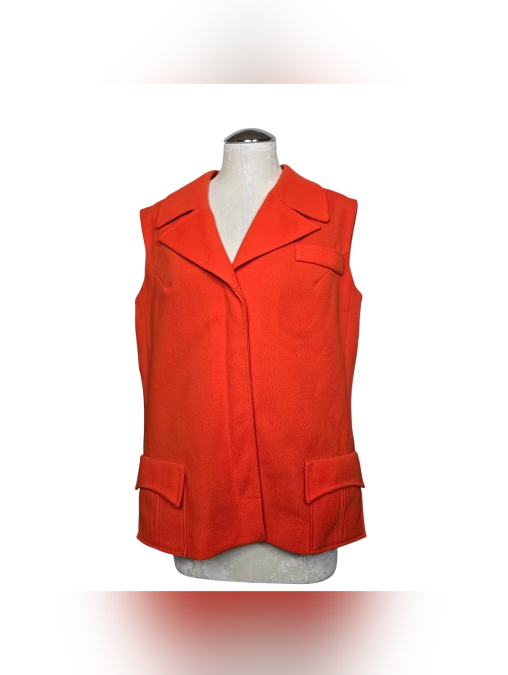 Butter Knit Orange Sleeveless Blazer Vest S Button Down V Neck